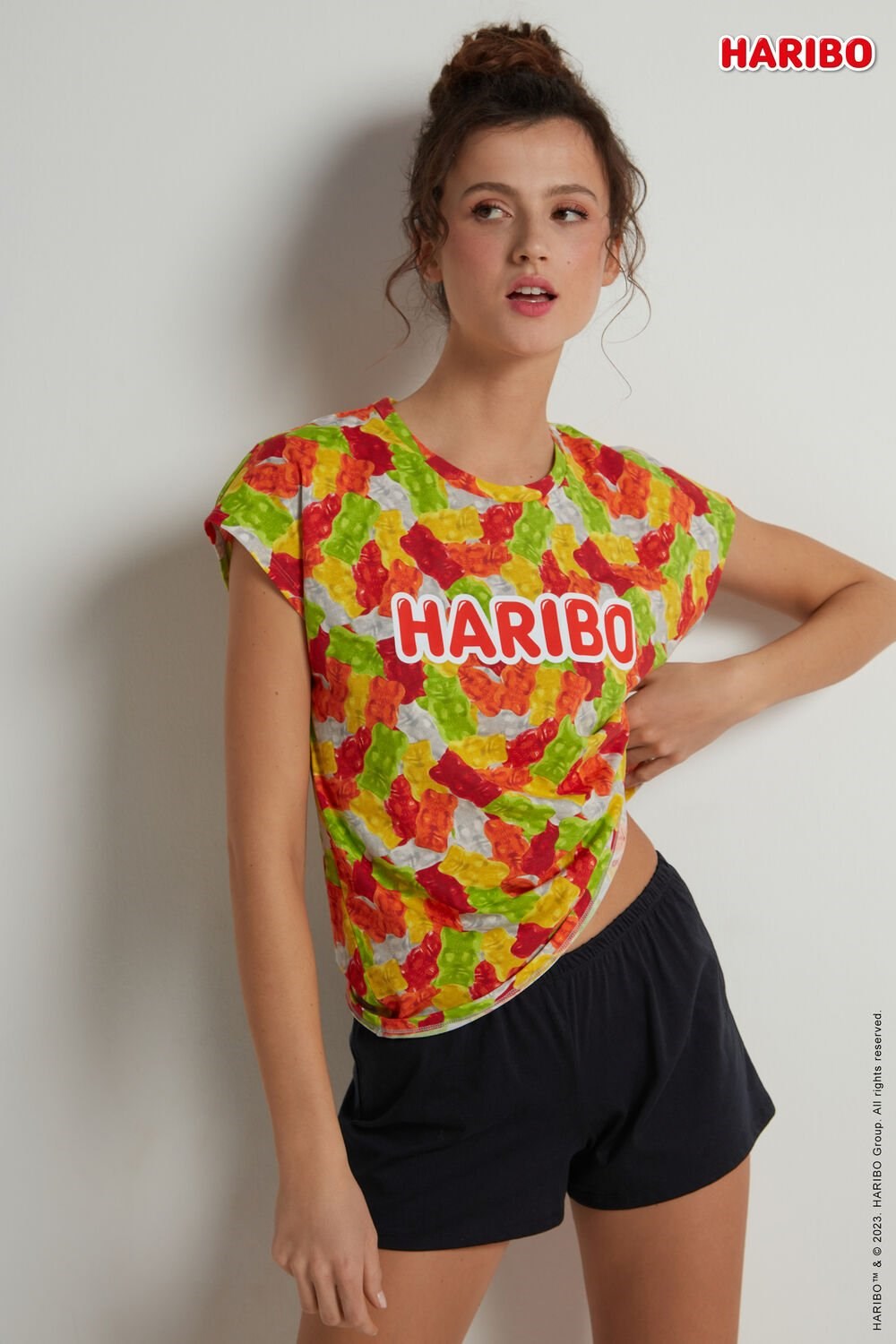 Tezenis All Over Haribo Gummy Bears Krótkie Bawełniane Pajamas Czarne | 3548-PAFHC