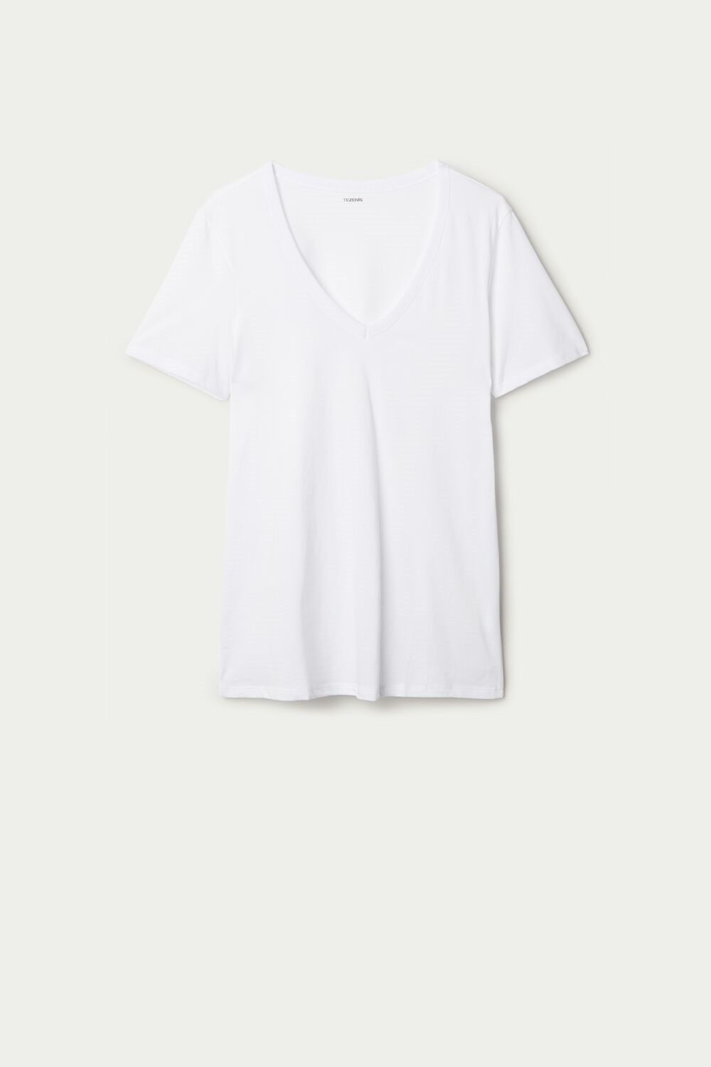 Tezenis Basic Bawełniane V-neck T-shirt Białe Białe | 8453-UAOBH