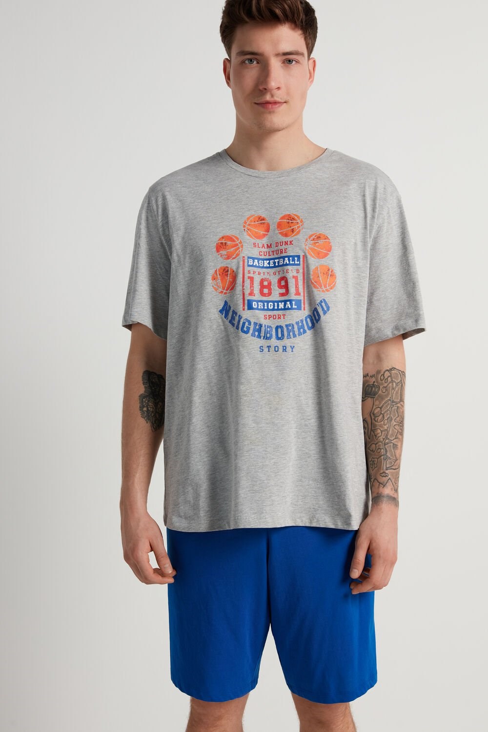 Tezenis Bawełniane Basketball Print Krótkie Pajamas Niebieskie Głęboka | 0827-XYBOZ