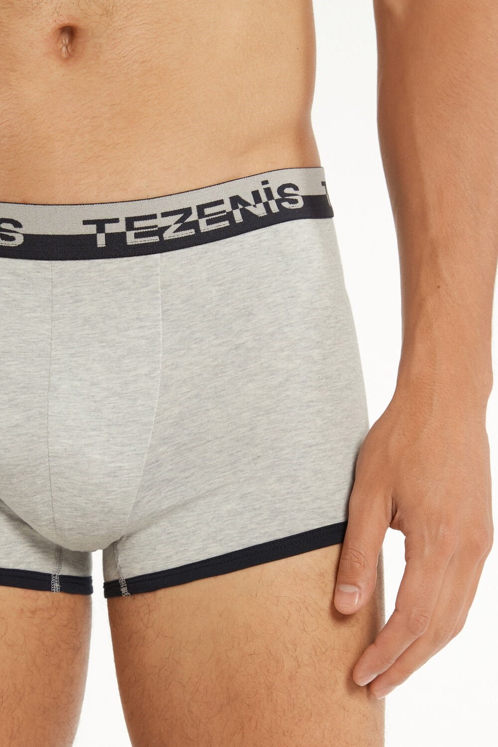 Tezenis Bawełniane Boxers with Logo Elastic Band Niebieskie Głęboka Niebieskie | 2186-GKDQT