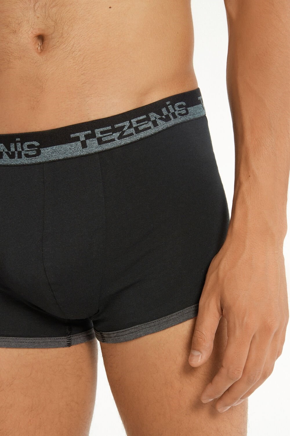 Tezenis Bawełniane Boxers with Logo Elastic Band Czarne | 3214-UWMJQ