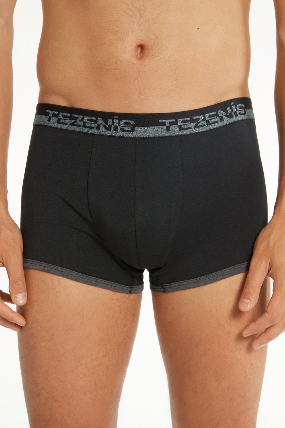 Tezenis Bawełniane Boxers with Logo Elastic Band Czarne | 3214-UWMJQ