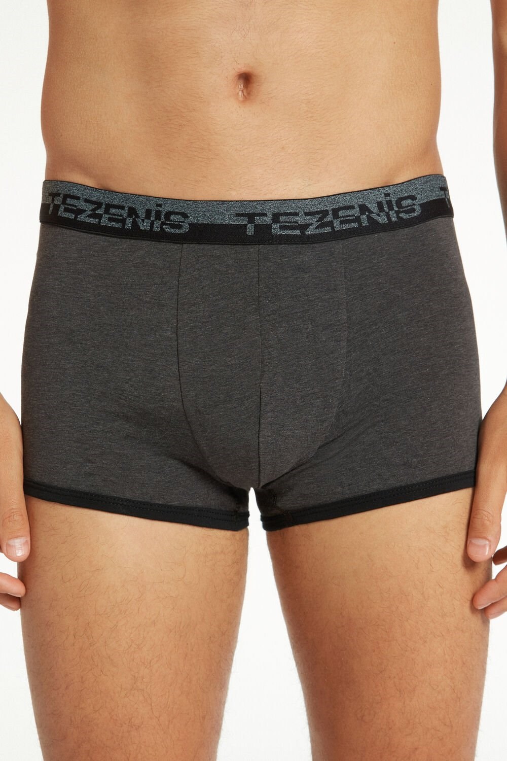 Tezenis Bawełniane Boxers with Logo Elastic Band Ciemny Szare Ciemny | 8540-UFBEZ