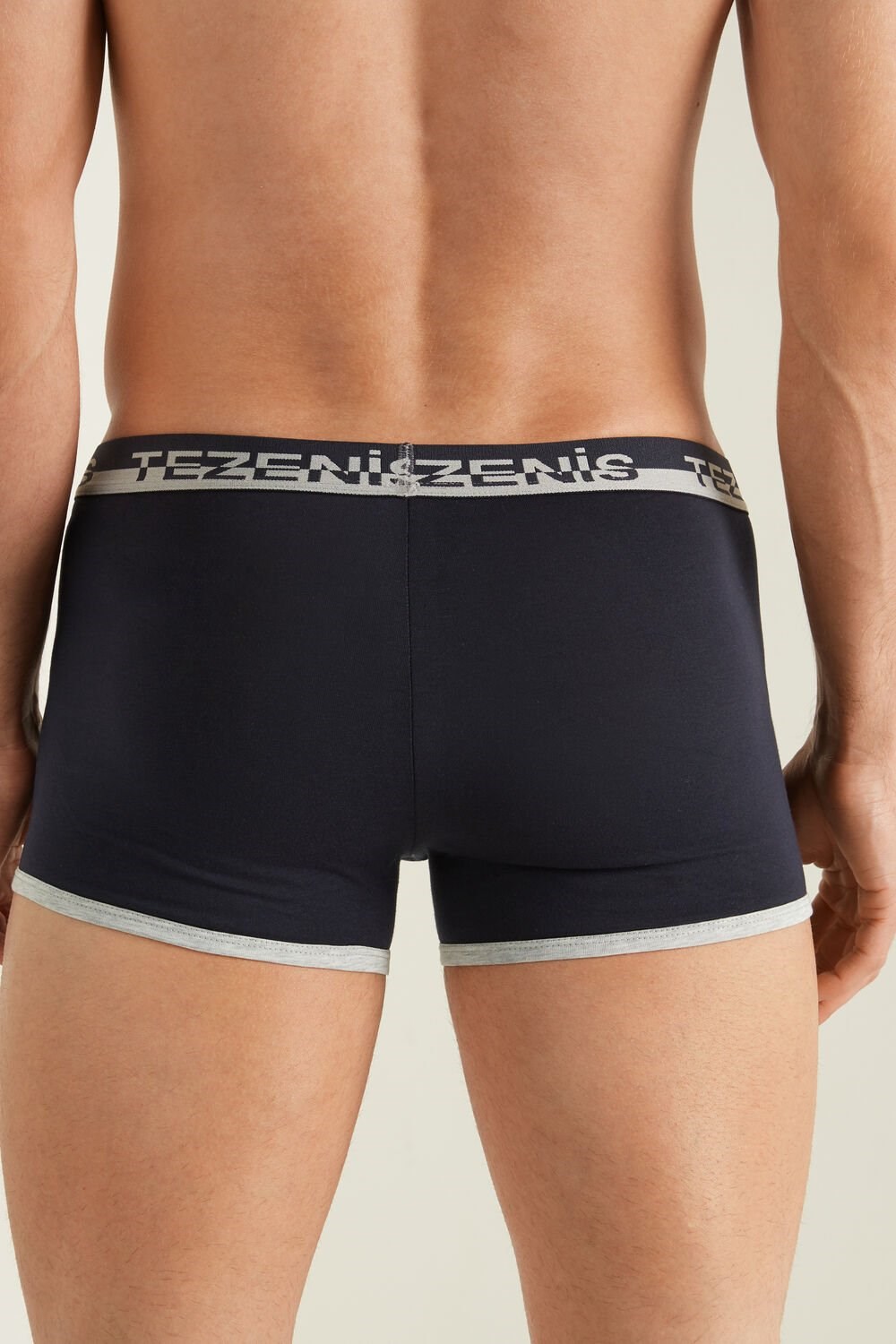 Tezenis Bawełniane Boxers with Logo Elastic Band Niebieskie Ciemny | 8546-WUBJX