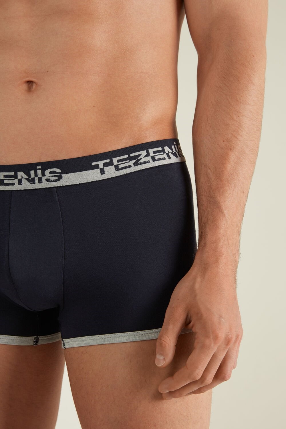 Tezenis Bawełniane Boxers with Logo Elastic Band Niebieskie Ciemny | 8546-WUBJX