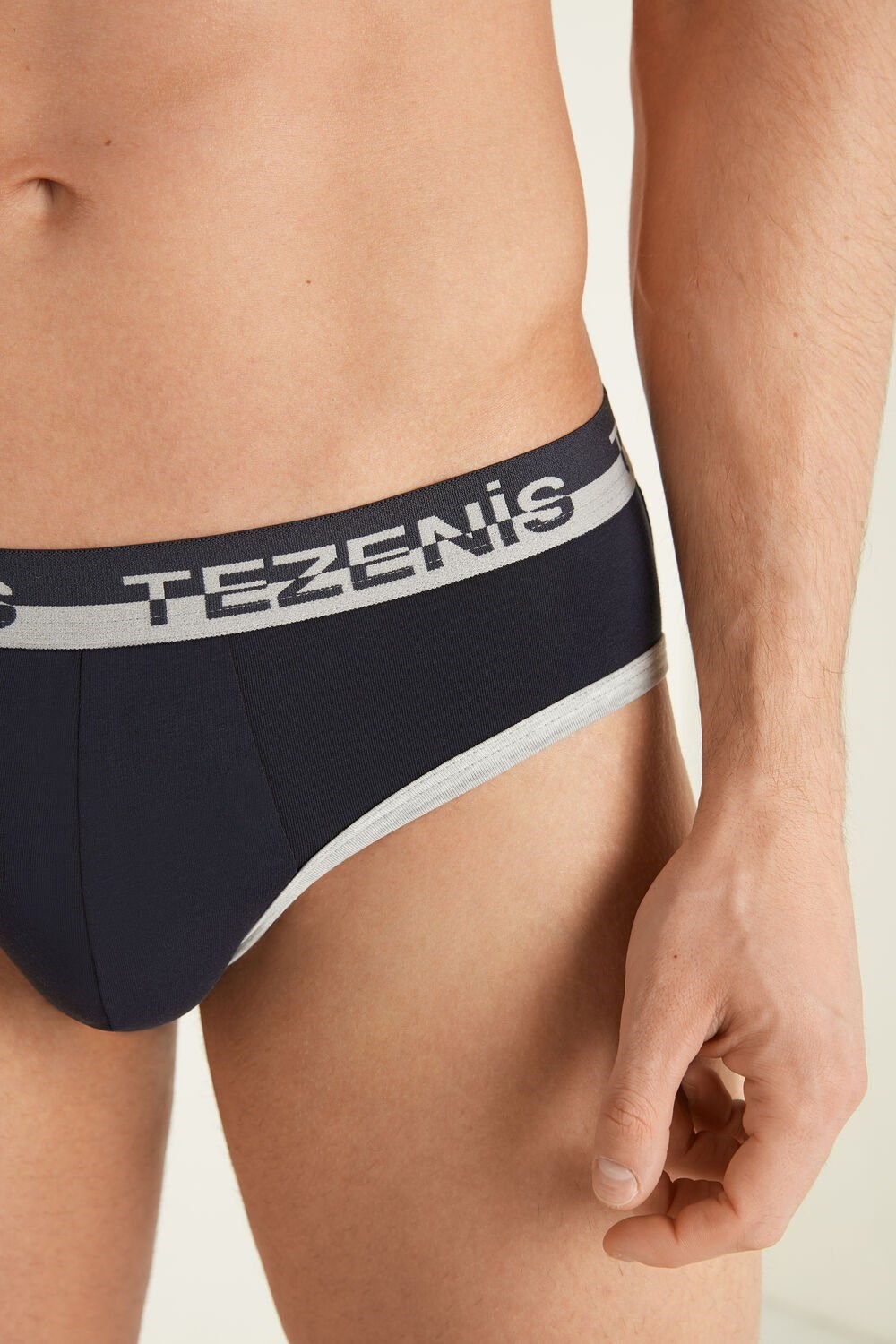 Tezenis Bawełniane Briefs with Logo Elastic Band Niebieskie Ciemny | 3812-TEUKW