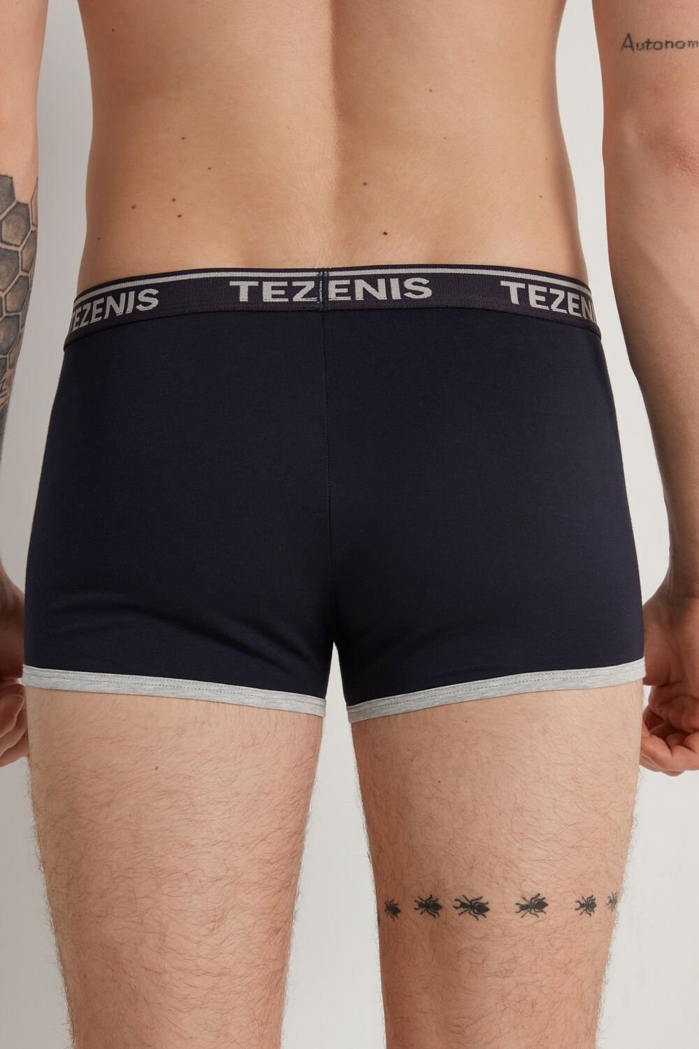 Tezenis Bawełniane Logo Bokser Briefs with Contrasting Edging Niebieskie Ciemny | 1320-NXUAJ