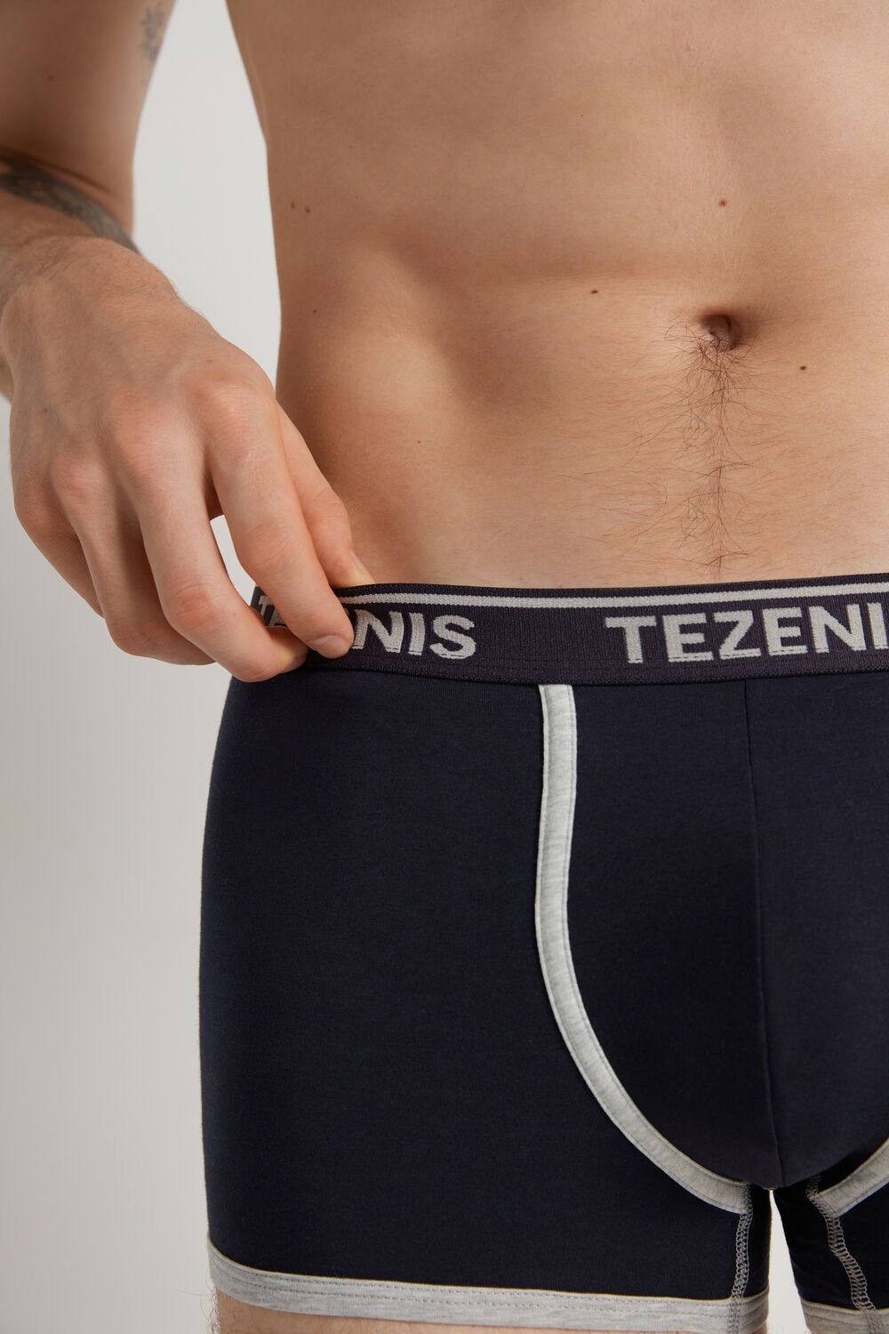 Tezenis Bawełniane Logo Bokser Briefs with Contrasting Edging Niebieskie Ciemny | 1320-NXUAJ