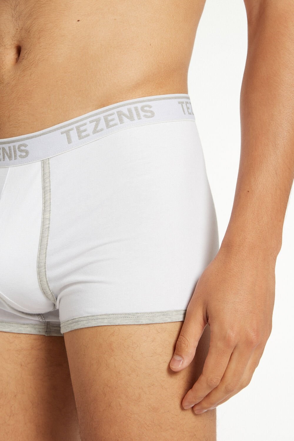 Tezenis Bawełniane Logo Bokser Briefs with Contrasting Edging Białe | 6749-SLRIF