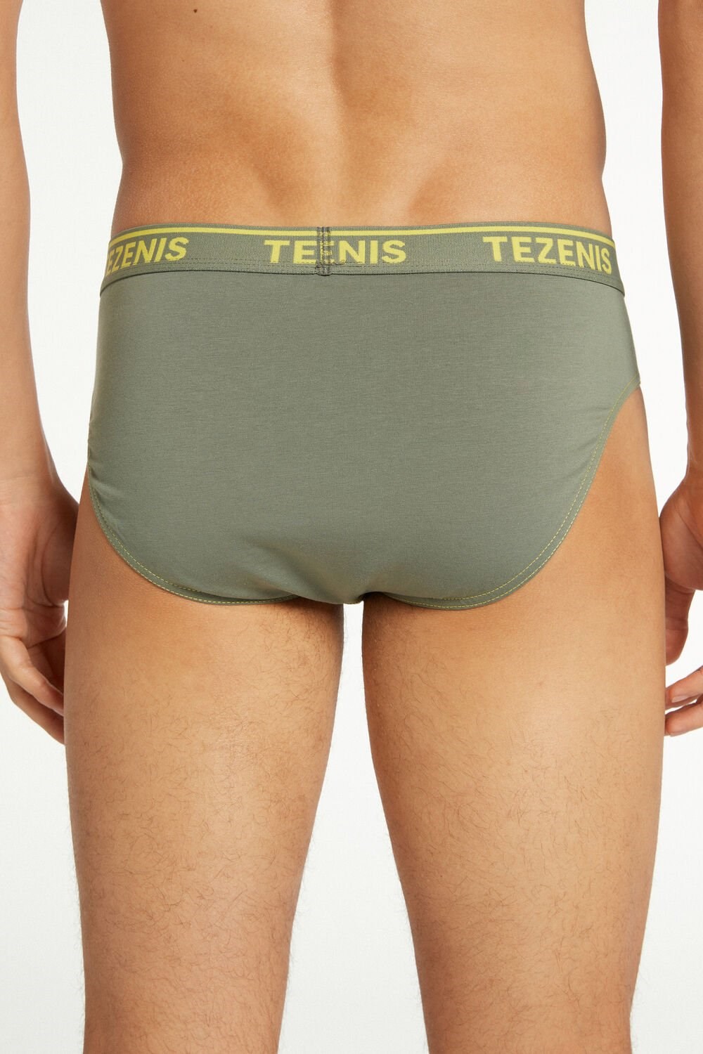 Tezenis Bawełniane Logo Briefs with Contrasting Trim Zielone Żółte | 4057-OCTNK