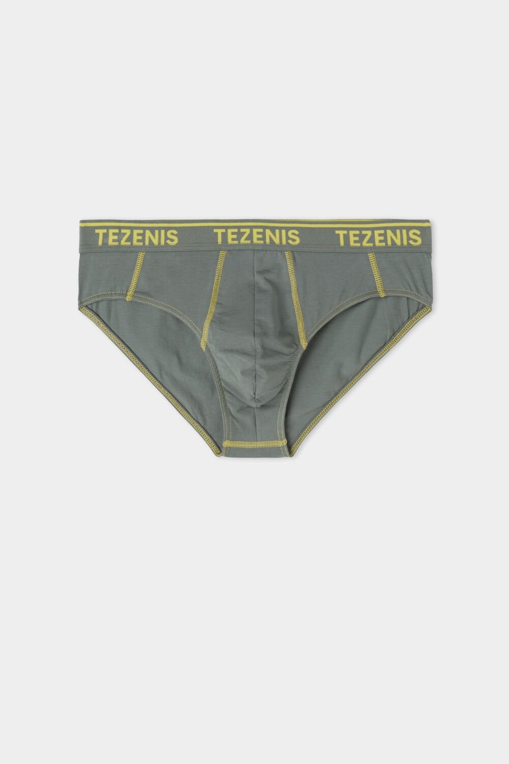 Tezenis Bawełniane Logo Briefs with Contrasting Trim Zielone Żółte | 4057-OCTNK