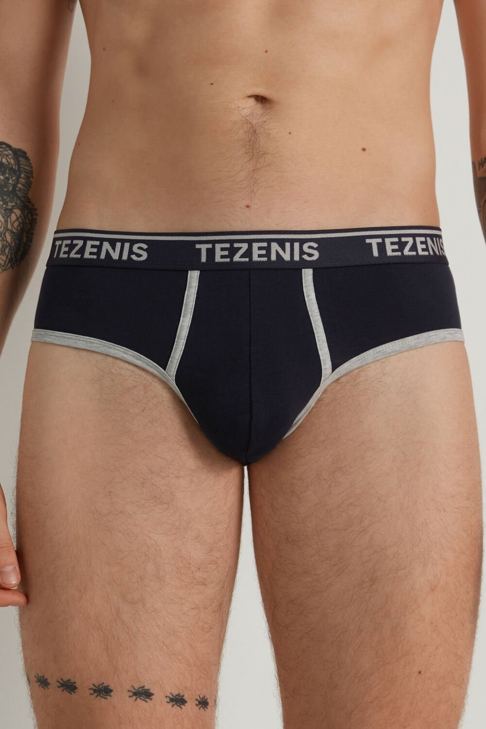 Tezenis Bawełniane Logo Briefs with Contrasting Edging Niebieskie Ciemny | 7820-WVZGJ