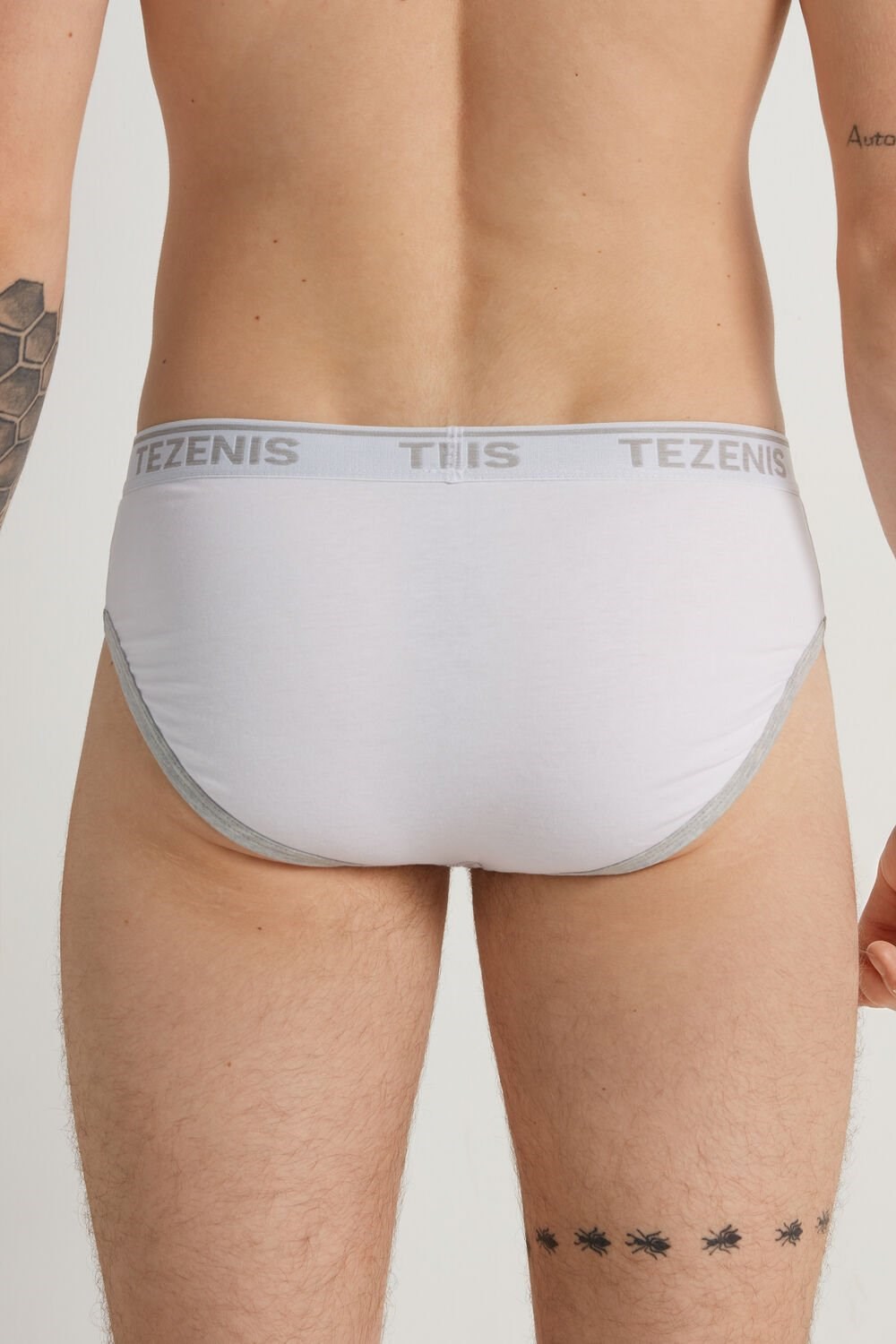 Tezenis Bawełniane Logo Briefs with Contrasting Edging Białe | 9012-DGLKH