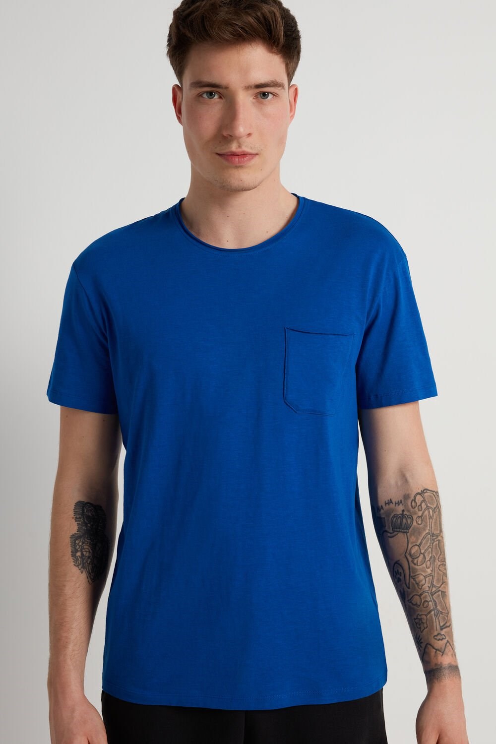 Tezenis Bawełniane T-Shirt with Breast Pocket Niebieskie Jasny Niebieskie | 0624-KSRPM