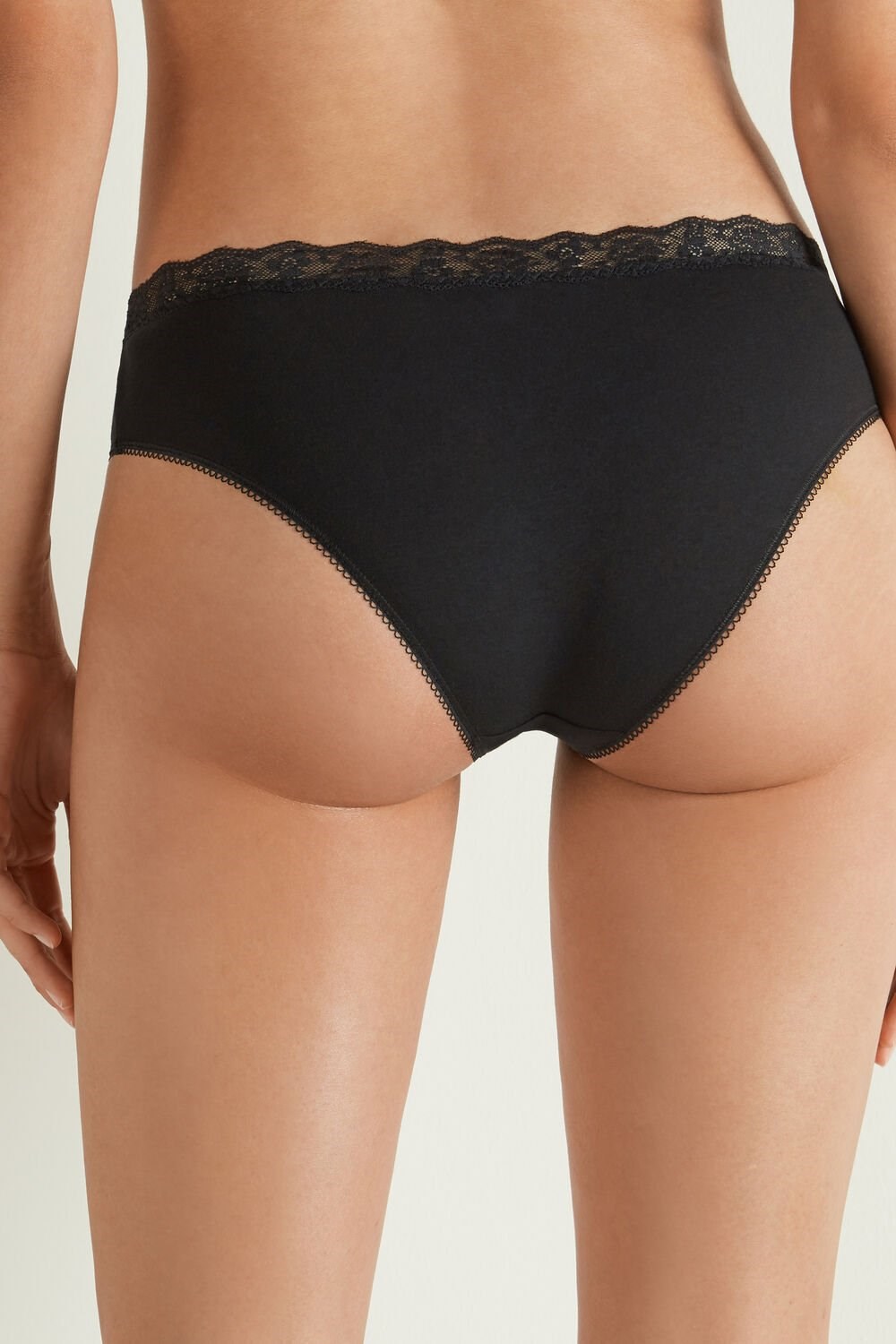 Tezenis Bawełniane and Recycled Koronkowe Scalloped Trim Panties Czarne Czarne | 3950-SIWAD