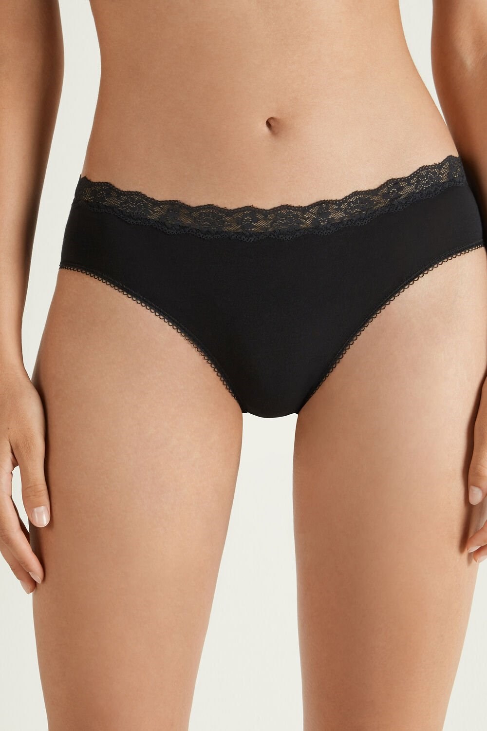 Tezenis Bawełniane and Recycled Koronkowe Scalloped Trim Panties Czarne Czarne | 3950-SIWAD