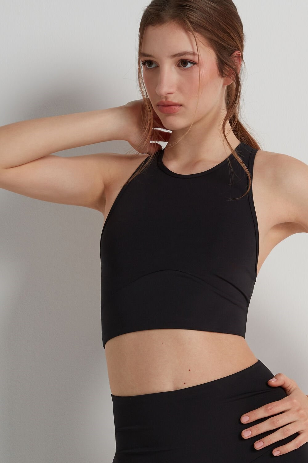 Tezenis Bez Rękawów Microfiber Crop Top Czarne Czarne | 2174-DHYSX