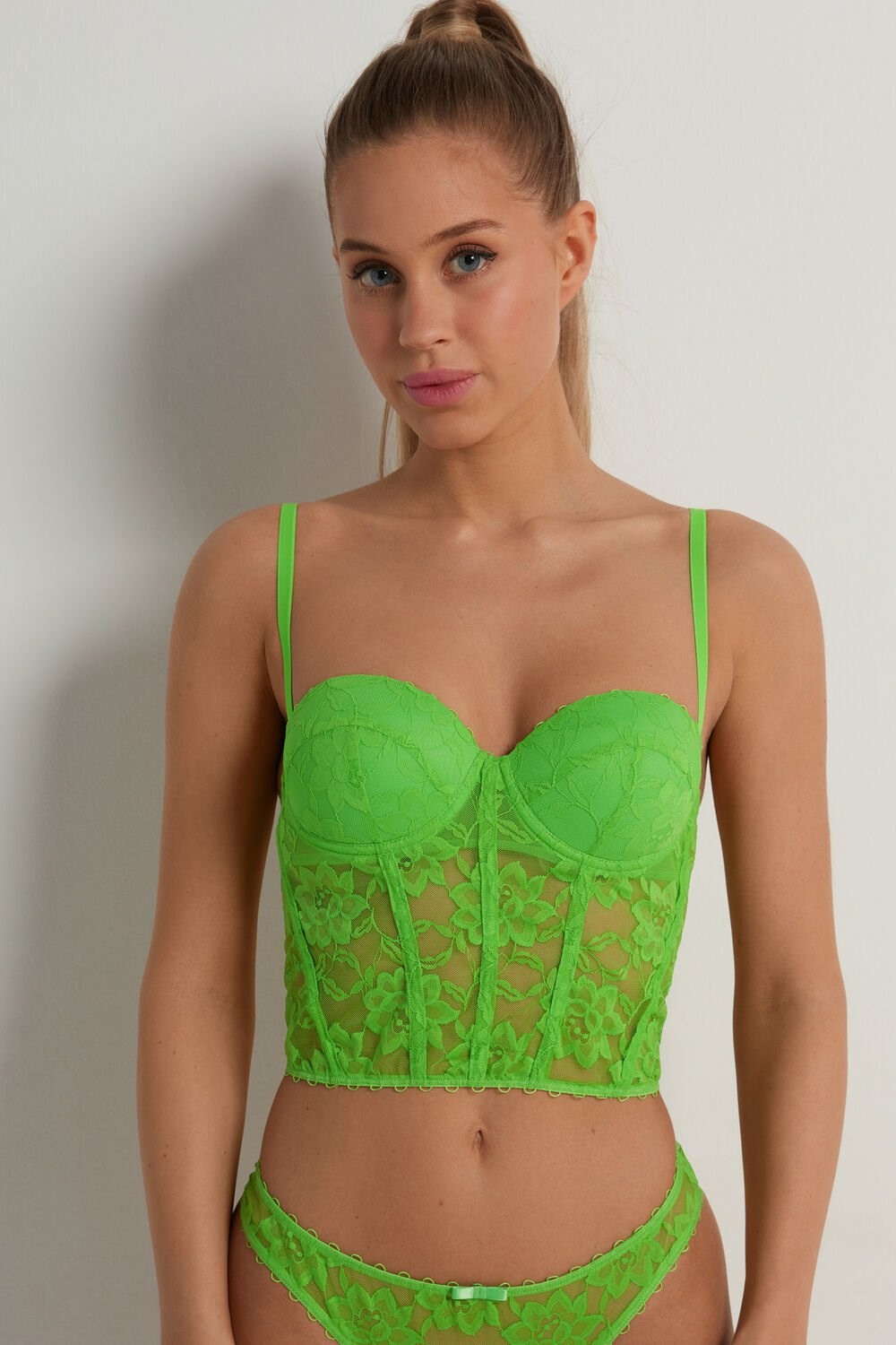 Tezenis Blooming Koronkowe Bandeau Bra Top Zielone Zielone | 5932-FELCW