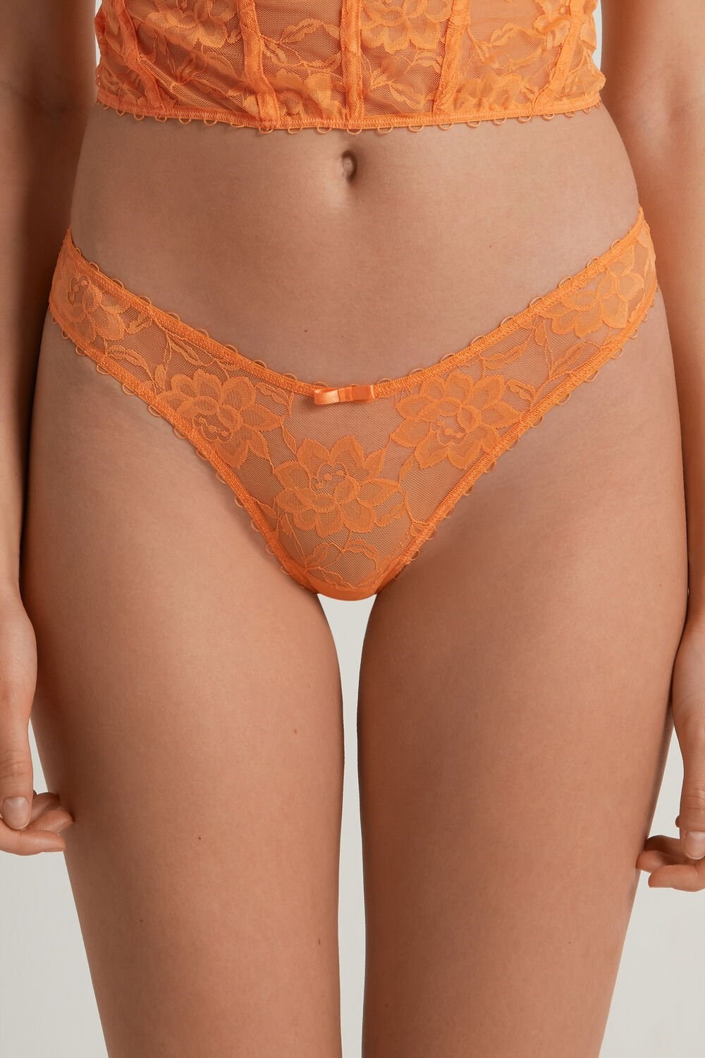 Tezenis Blooming Koronkowe High-Cut Brazilian Panties Pomarańczowe Pomarańczowe | 0568-YPVUJ