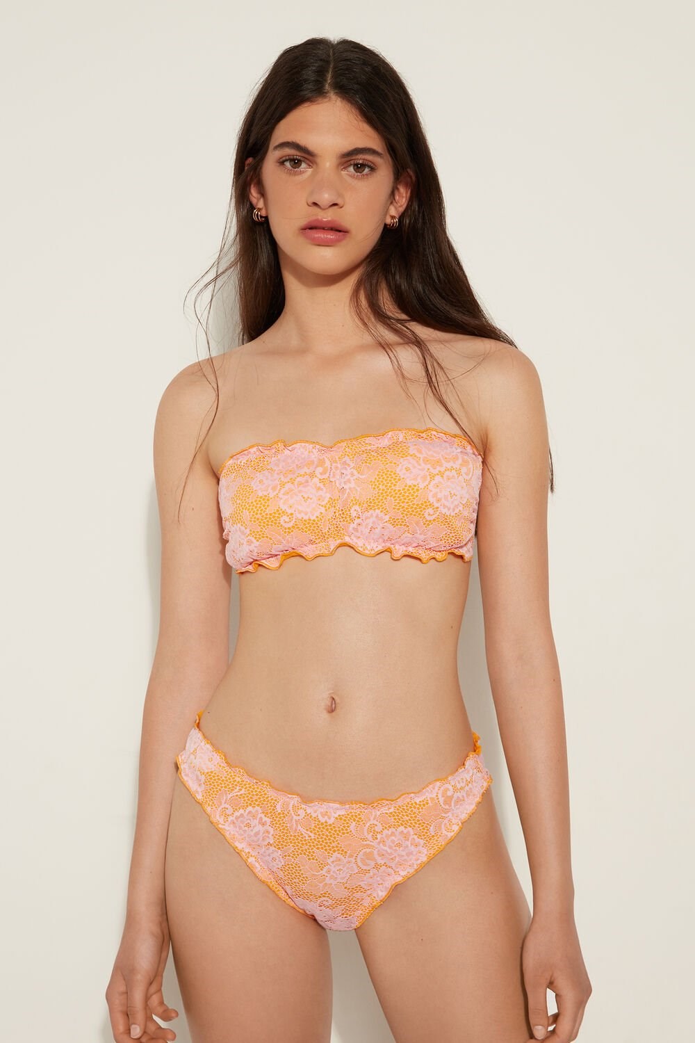 Tezenis Blush Koronkowe Removable Padding Bandeau Bikini Top Różowe | 6801-YRXWB