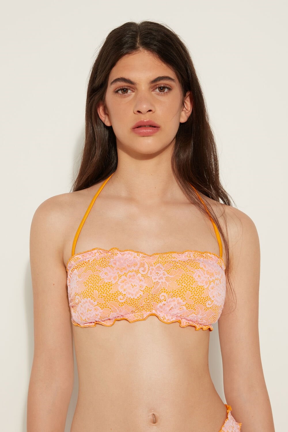 Tezenis Blush Koronkowe Removable Padding Bandeau Bikini Top Różowe | 6801-YRXWB