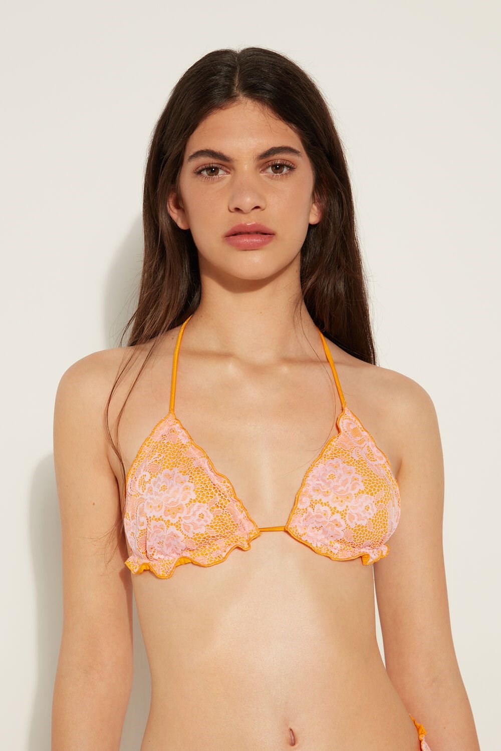 Tezenis Blush Koronkowe Triangle Bikini Top Różowe | 4625-UVPHR