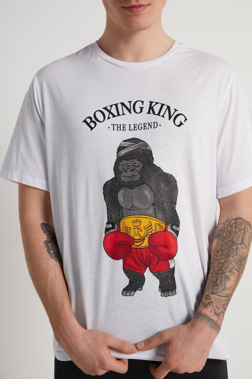 Tezenis Boxing King Print Krótkie Bawełniane Pajamas Czarne Białe | 2074-RCZAX