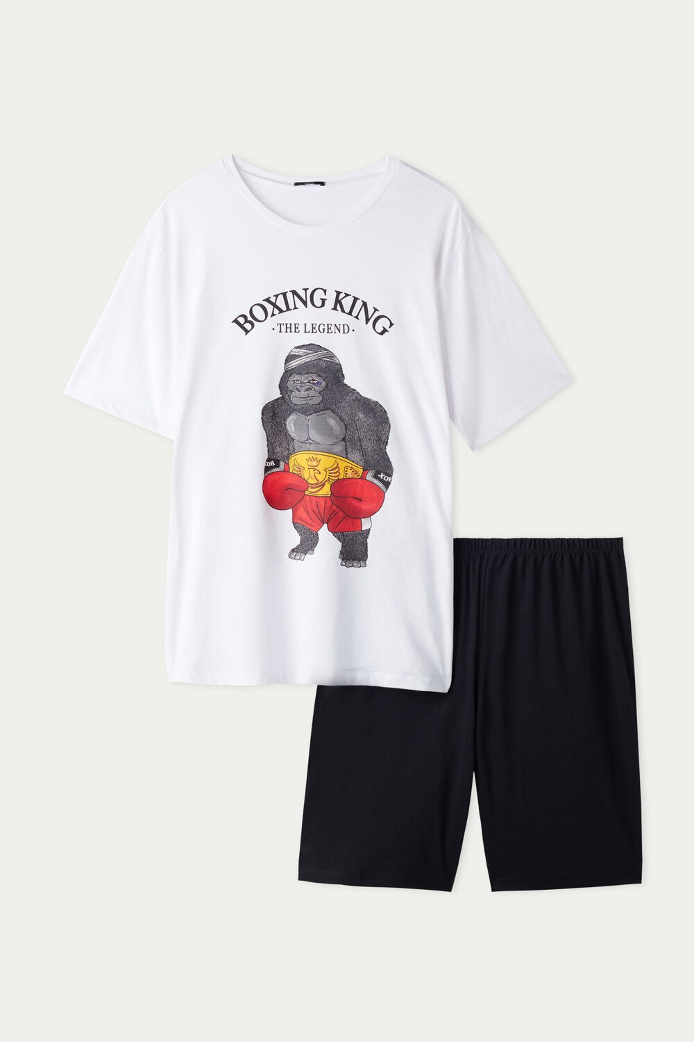 Tezenis Boxing King Print Krótkie Bawełniane Pajamas Czarne Białe | 2074-RCZAX