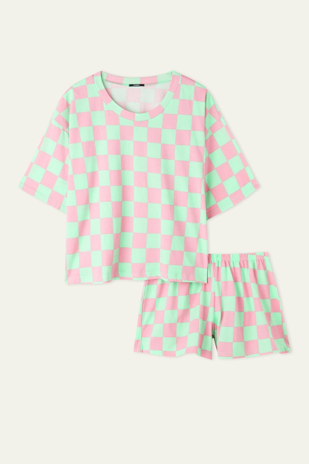 Tezenis Checkerboard Print Krótkie Bawełniane Pajamas Zielone Różowe | 1405-UWEJV