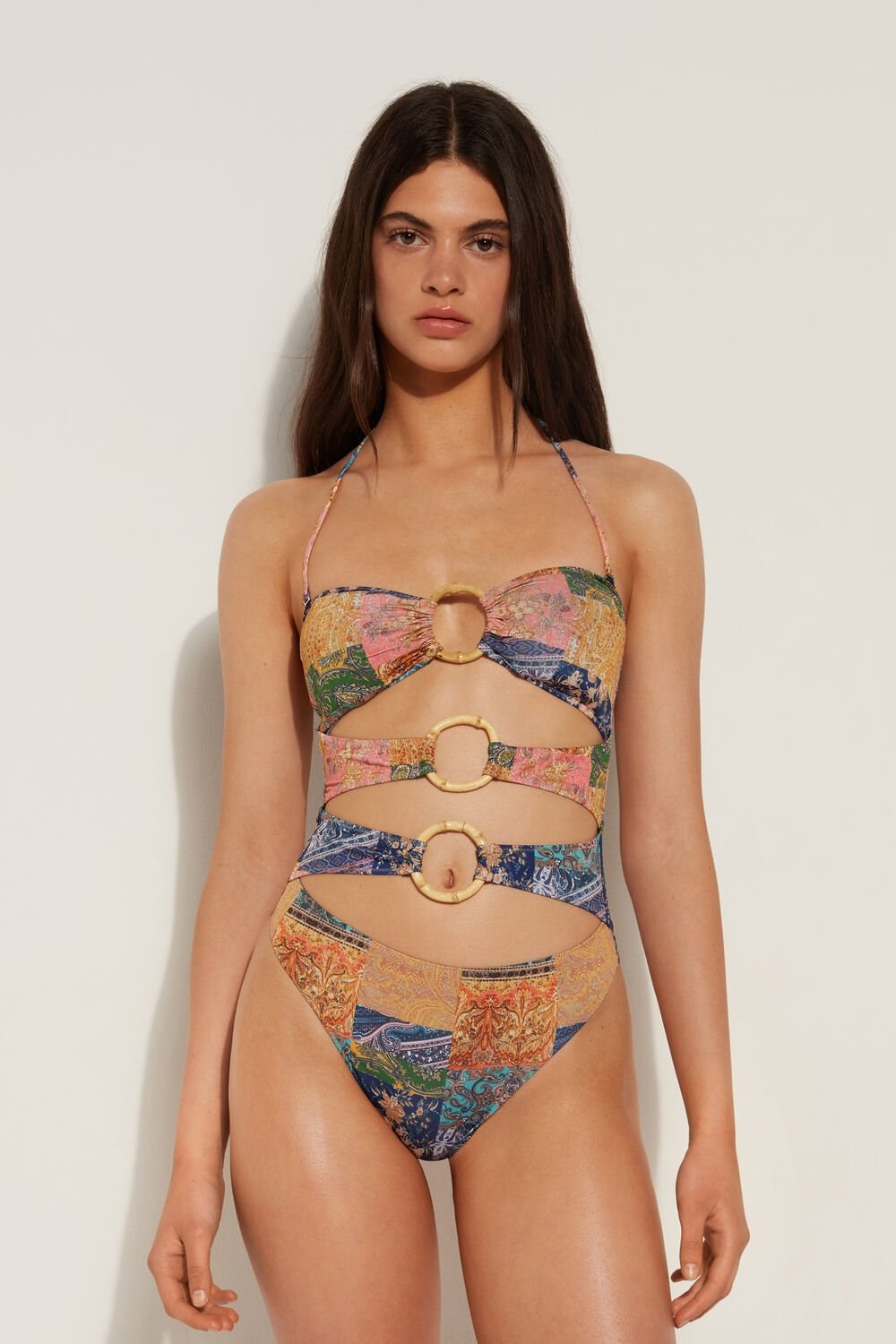 Tezenis Chic Bamboo One-Piece Bandeau Swimsuit Kolorowe | 5143-CJXYU