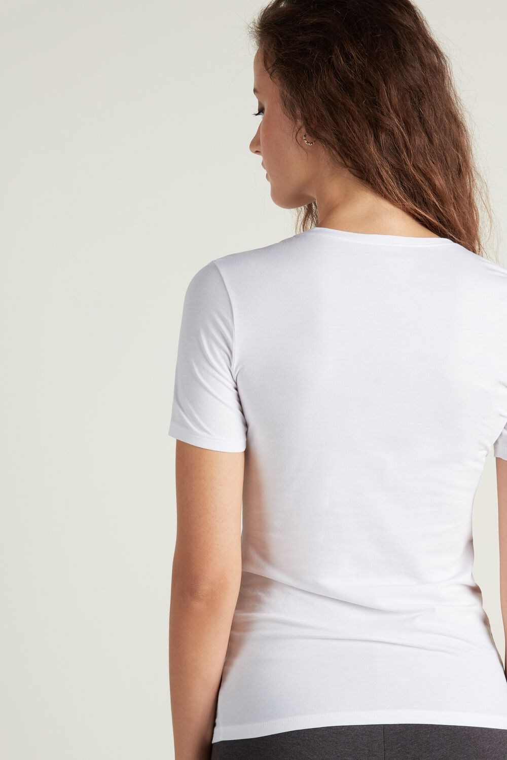 Tezenis Crew-Neck Stretch-Bawełniane T-Shirt Białe Białe | 8374-XZPLA