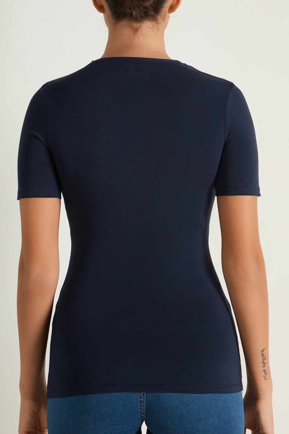 Tezenis Crew-Neck Stretch-Bawełniane T-Shirt Niebieskie Niebieskie | 9302-CNIMP