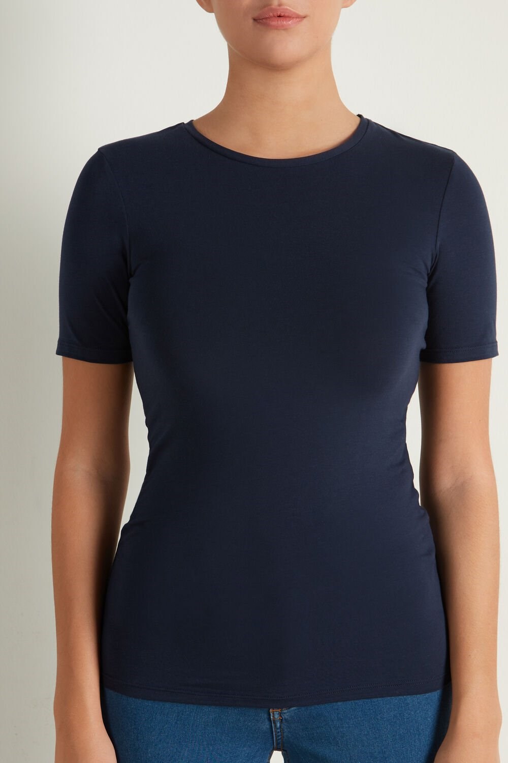 Tezenis Crew-Neck Stretch-Bawełniane T-Shirt Niebieskie Niebieskie | 9302-CNIMP