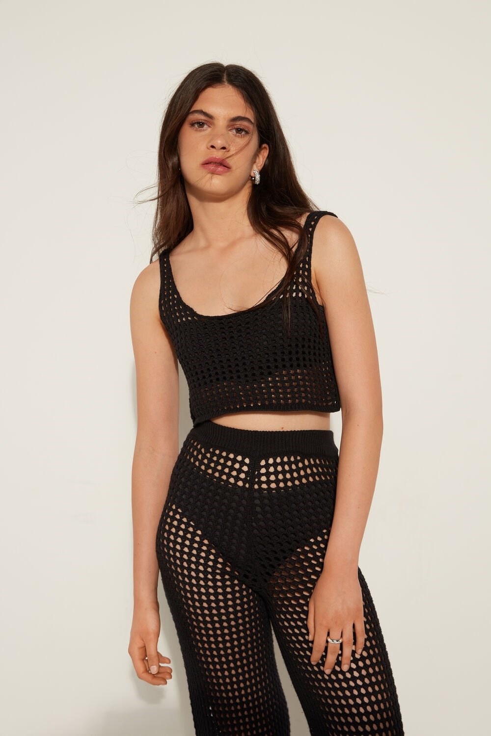 Tezenis Crop Top in Mesh Crochet Czarne Czarne | 0417-DVYRU