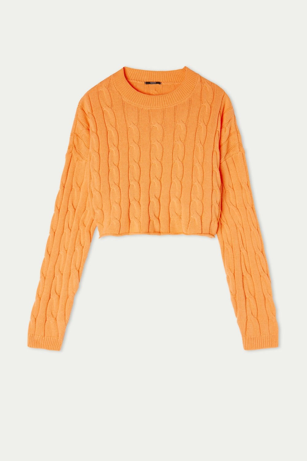 Tezenis Cropped Long-Sleeve Cable Knit Swetry in Fully-Fashioned Bawełniane Pomarańczowe Pomarańczowe | 3649-JHPSI