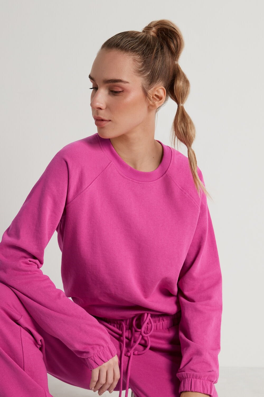 Tezenis Cropped Long-Sleeve Sweatshirt with Drawstring Różowe Fuksja Różowe | 2516-EJNCV