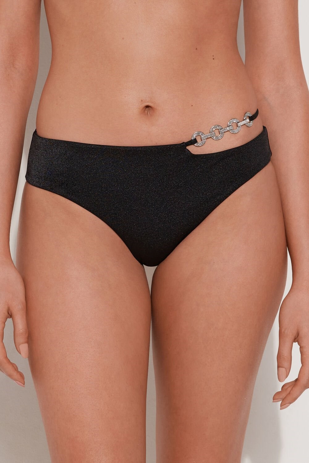 Tezenis Crystal Chain Klasyczne Bikini Bottoms Czarne Czarne | 5371-IWHUS