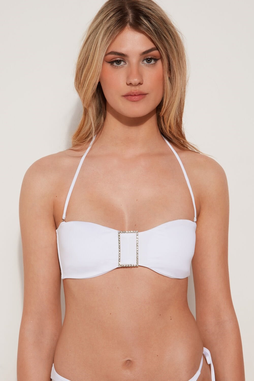 Tezenis Crystal Klamry Removable Padding Bandeau Bikini Top Białe Białe | 7926-BXQEY