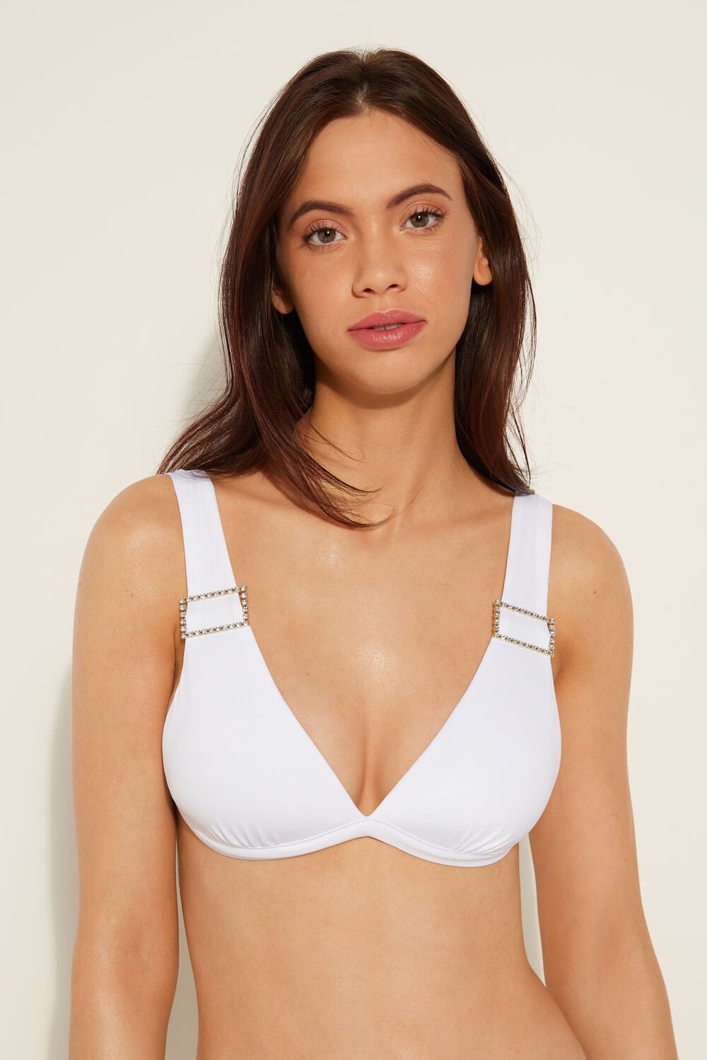 Tezenis Crystal Klamry Triangle Bikini Białe Białe | 4975-UNACP