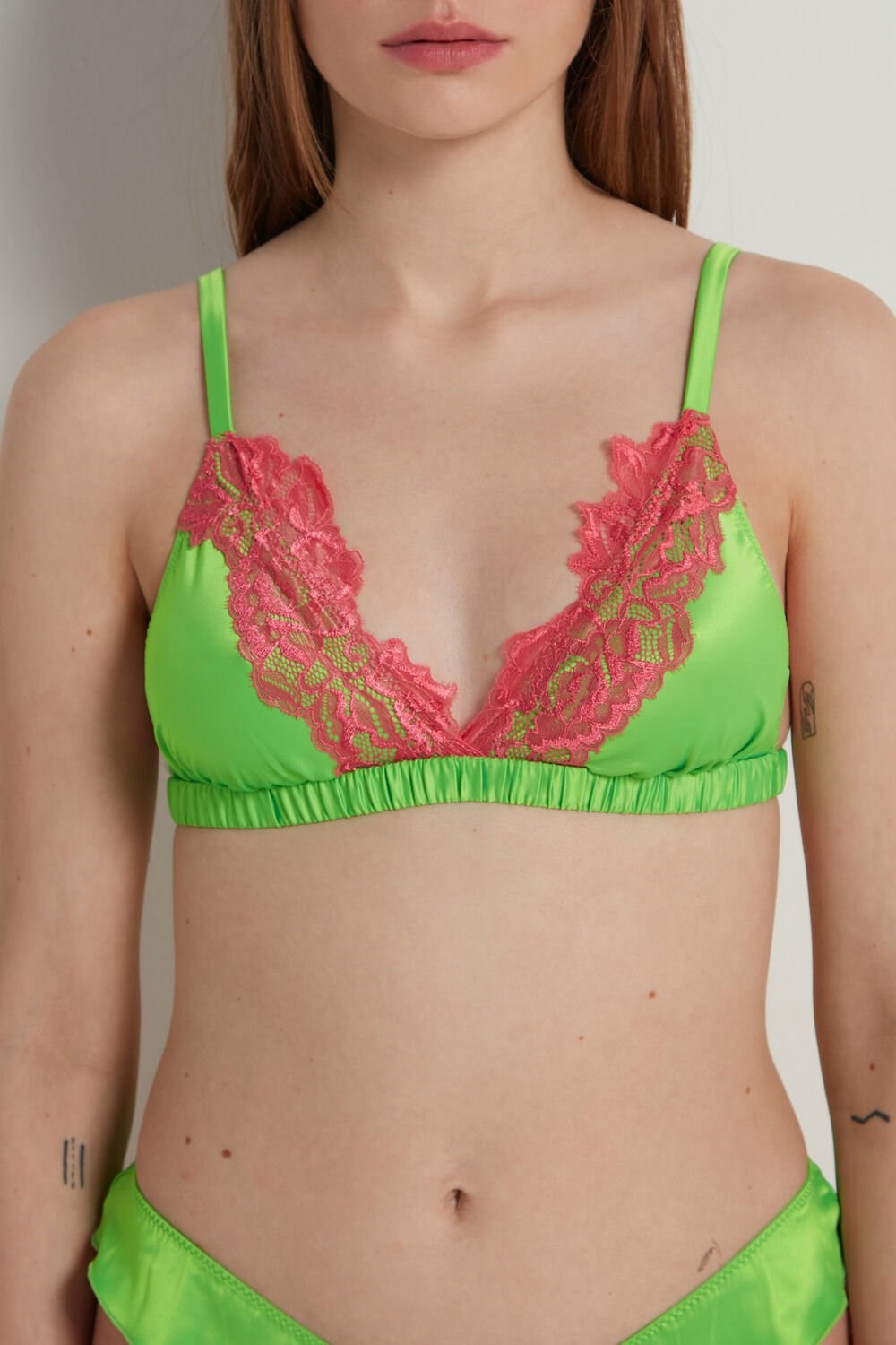 Tezenis Delicate Satin Triangle Bra Zielone Różowe | 8604-IRYEU