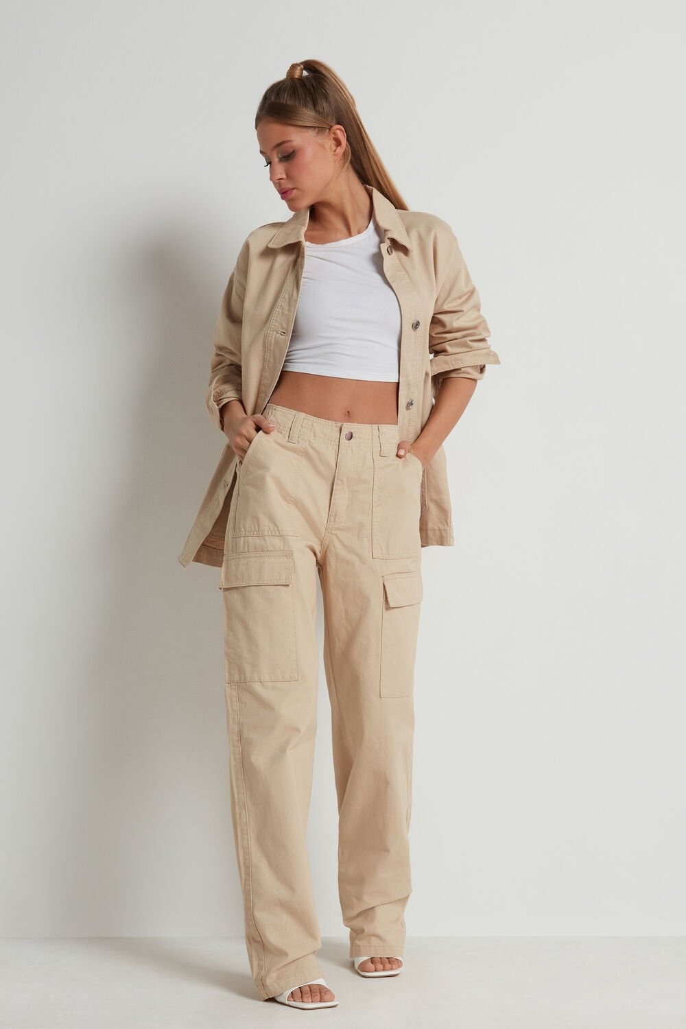 Tezenis Denim Cargo Pants Beżowe | 4190-IKSHZ