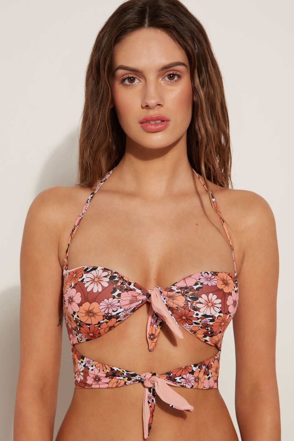 Tezenis Flower Animal Print Bandeau Bikini Top Floral Floral Animal Print 581v | 5914-BIENS