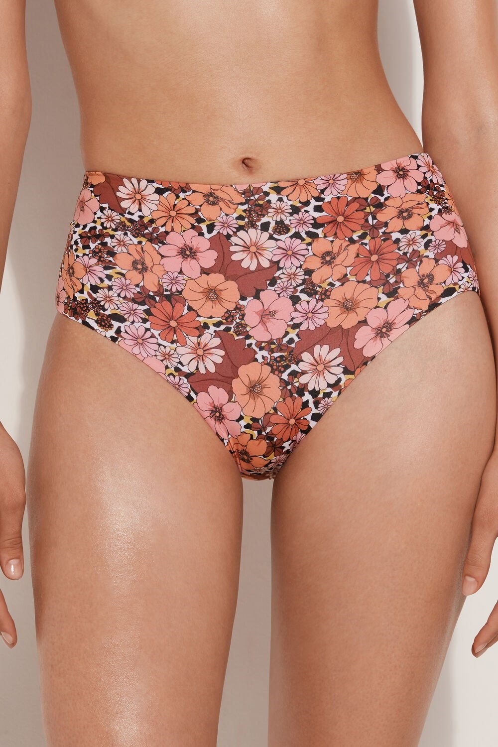 Tezenis Flower Animal Print Gathered High-Cut Bikini Bottoms Floral Floral Animal Print 581v | 7405-KPHYA