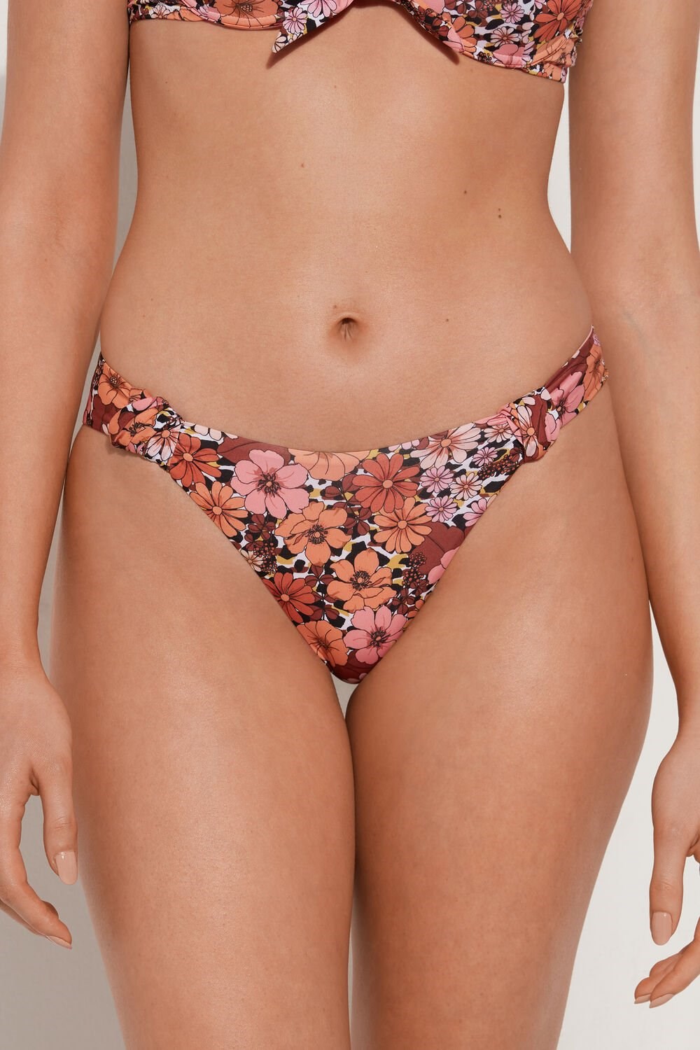 Tezenis Flower Animal Print Knotted Ruched Bikini Bottoms Floral Floral Animal Print 581v | 0851-EAWPZ