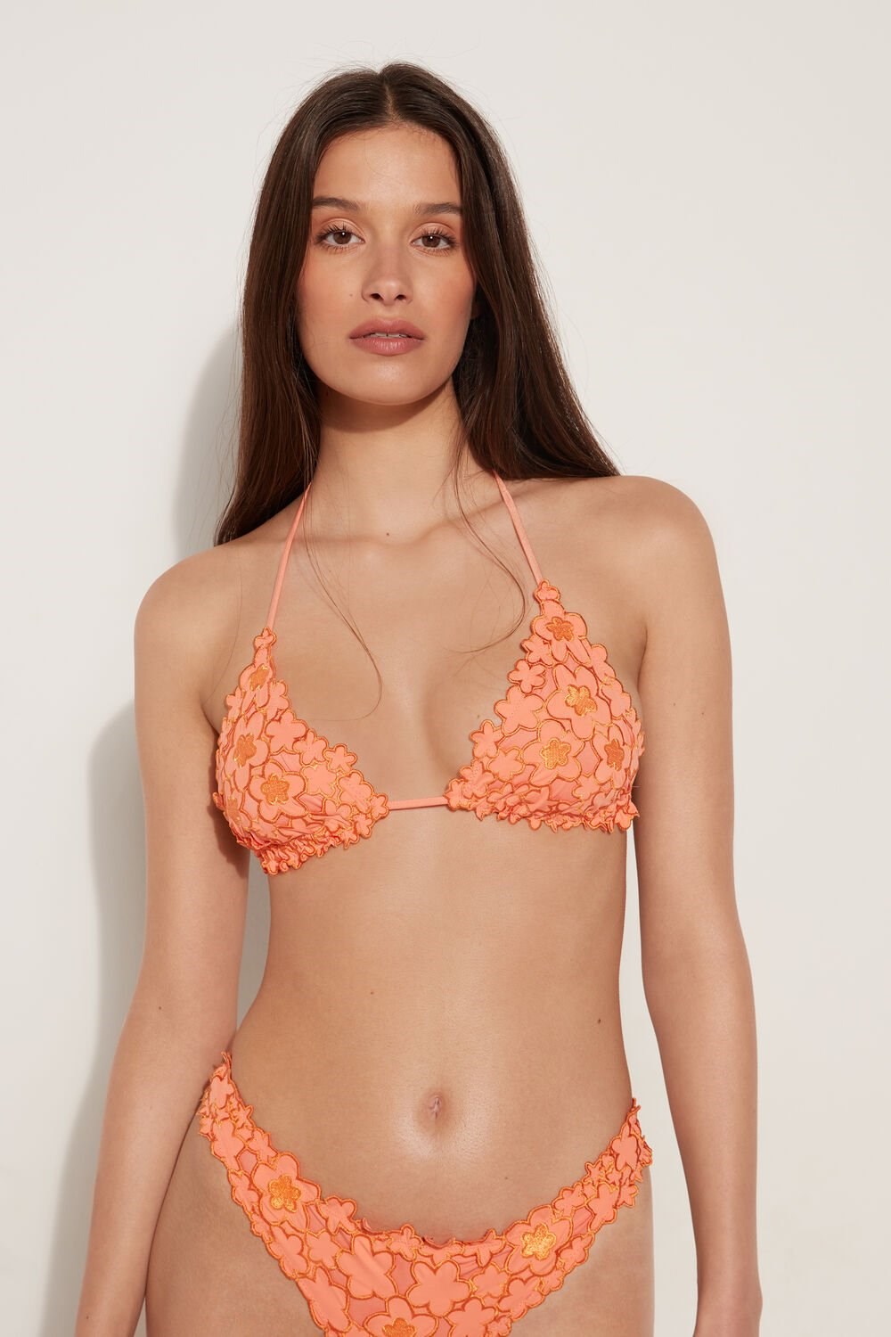 Tezenis Flower Macramè Triangle Bikini Top Pomarańczowe Pomarańczowe | 9036-SJVRK