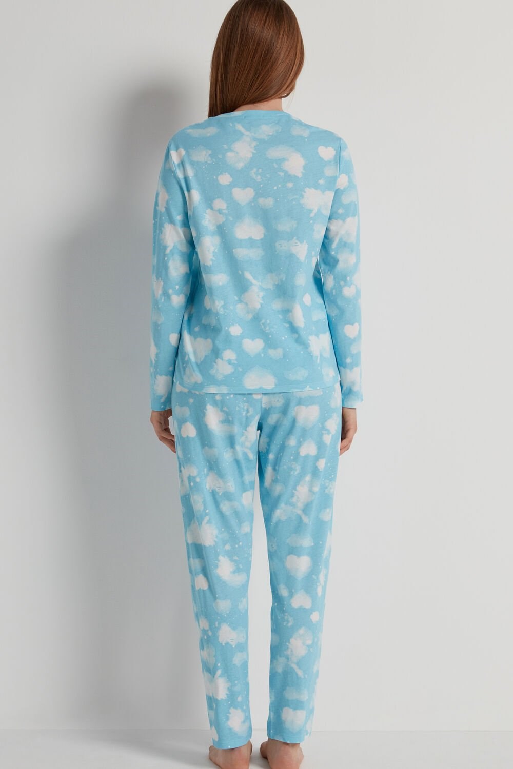 Tezenis Full Length Bawełniane Cloud Print Pajamas Niebieskie | 8907-XNRKS