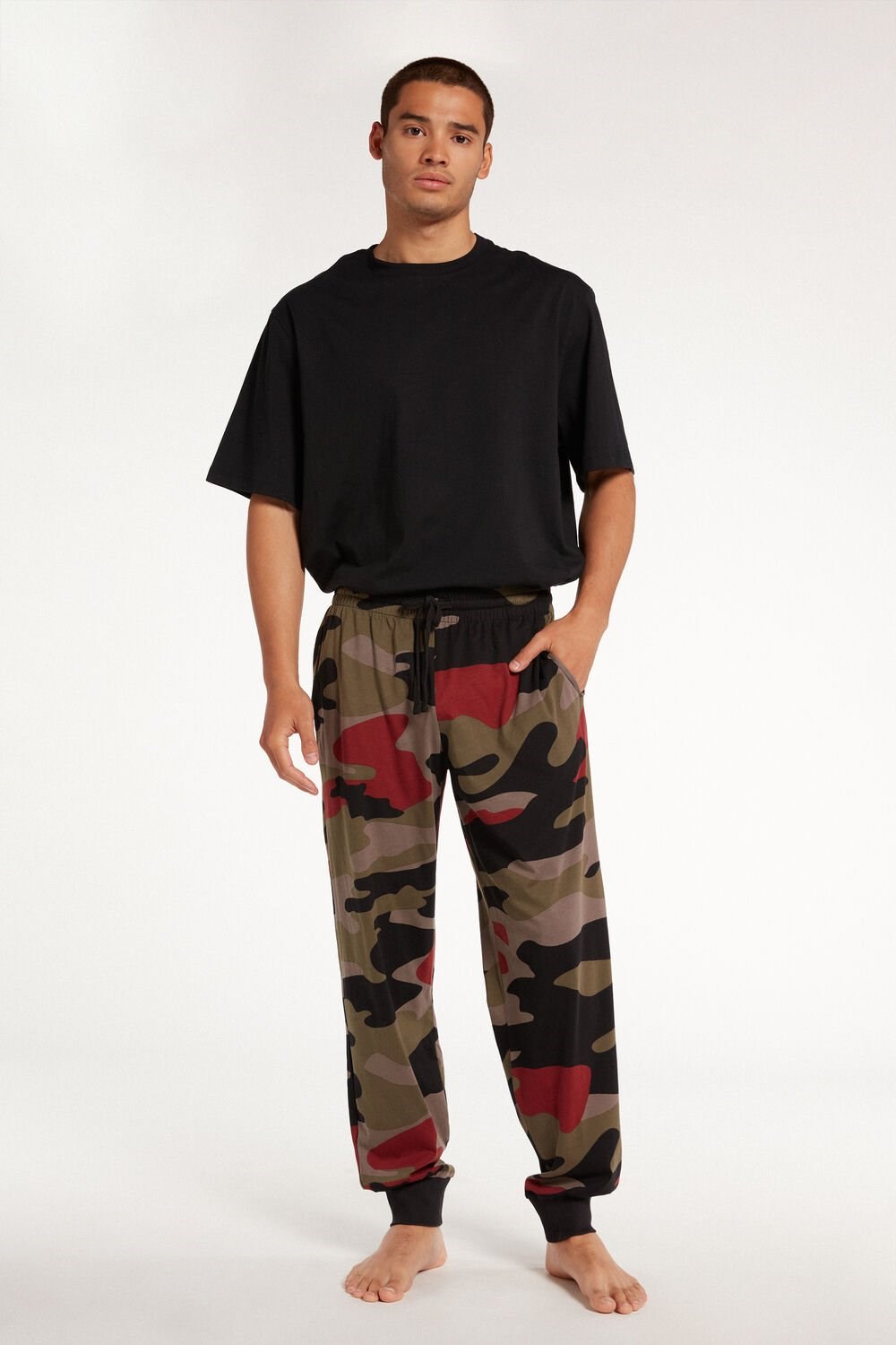 Tezenis Full Length Bawełniane Pants with Cuffs Kolorowe Czarne Camo | 7459-XJIVF