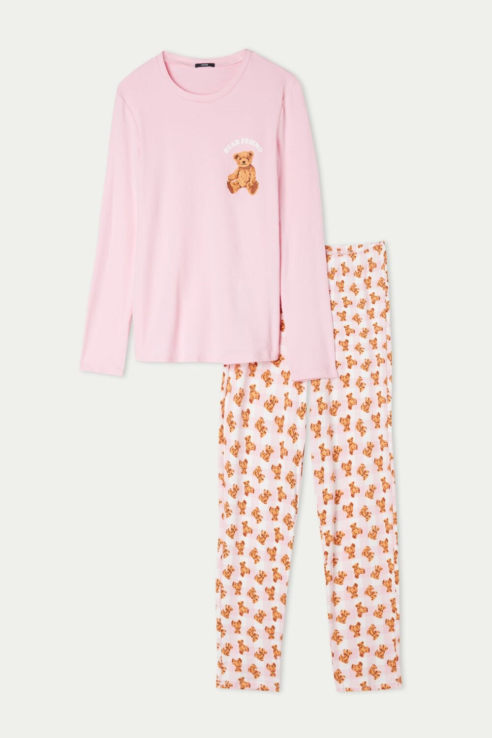 Tezenis Full-Length Bawełniane Teddy Bear Print Pajamas Różowe Różowe | 0653-WDIOV