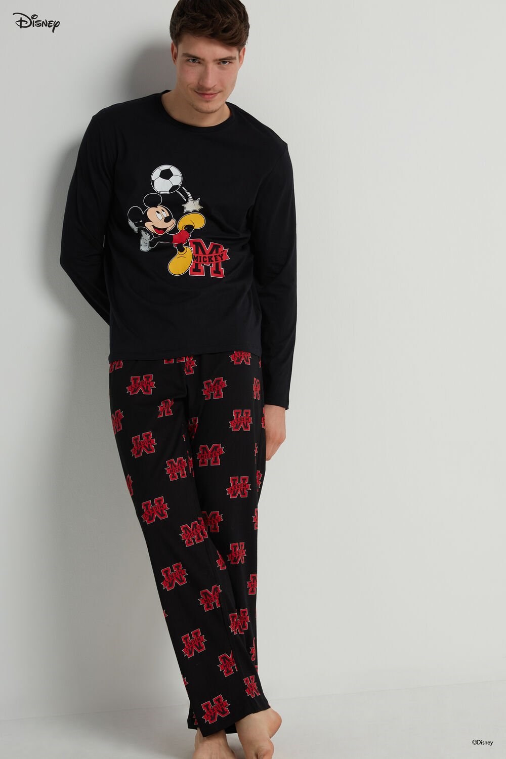 Tezenis Full Length Men’s Mickey Mouse Disney Boss Print Bawełniane Pajamas Czarne Czarne | 0123-VJATN