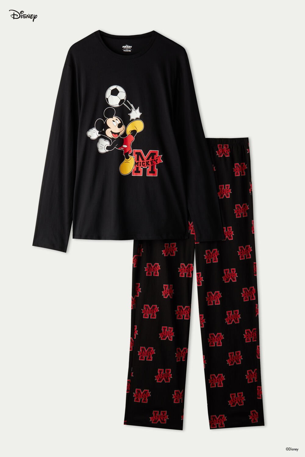 Tezenis Full Length Men’s Mickey Mouse Disney Boss Print Bawełniane Pajamas Czarne Czarne | 0123-VJATN